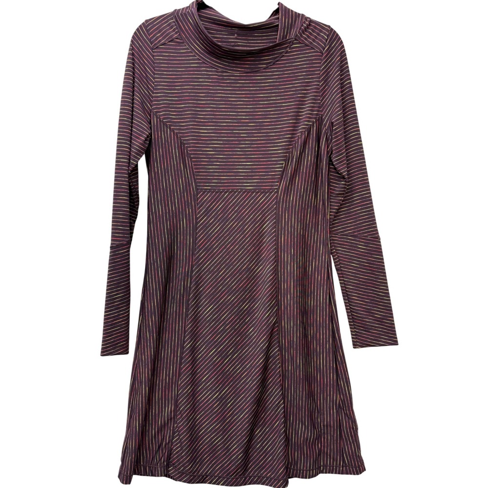 Prana Purple Striped Mock Neck‎ Long Sleeve A Line Dress Women Medium